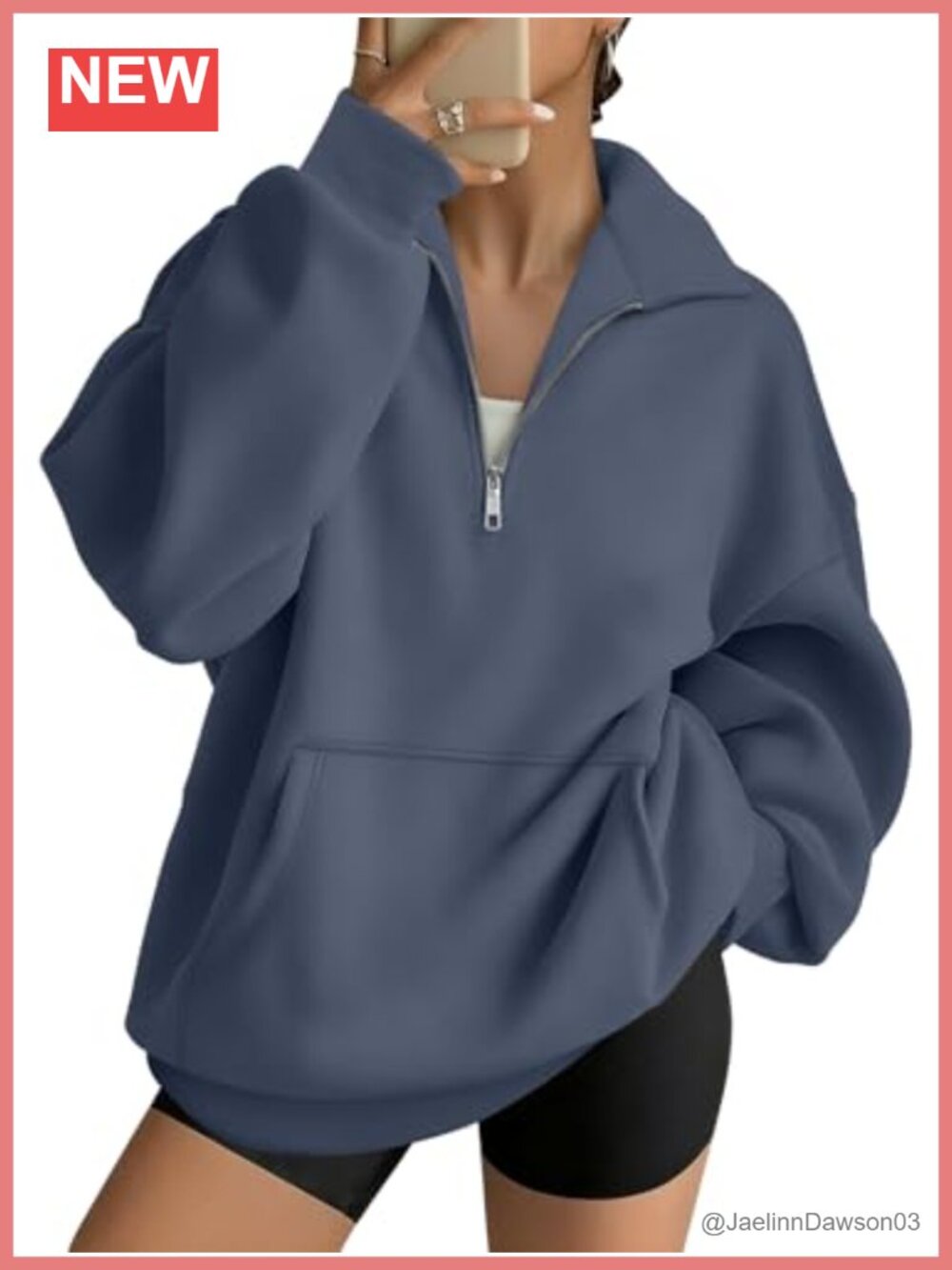 Quarter Zip Pullover Oversized Crewneck Sweatshirt Cotton Polyester